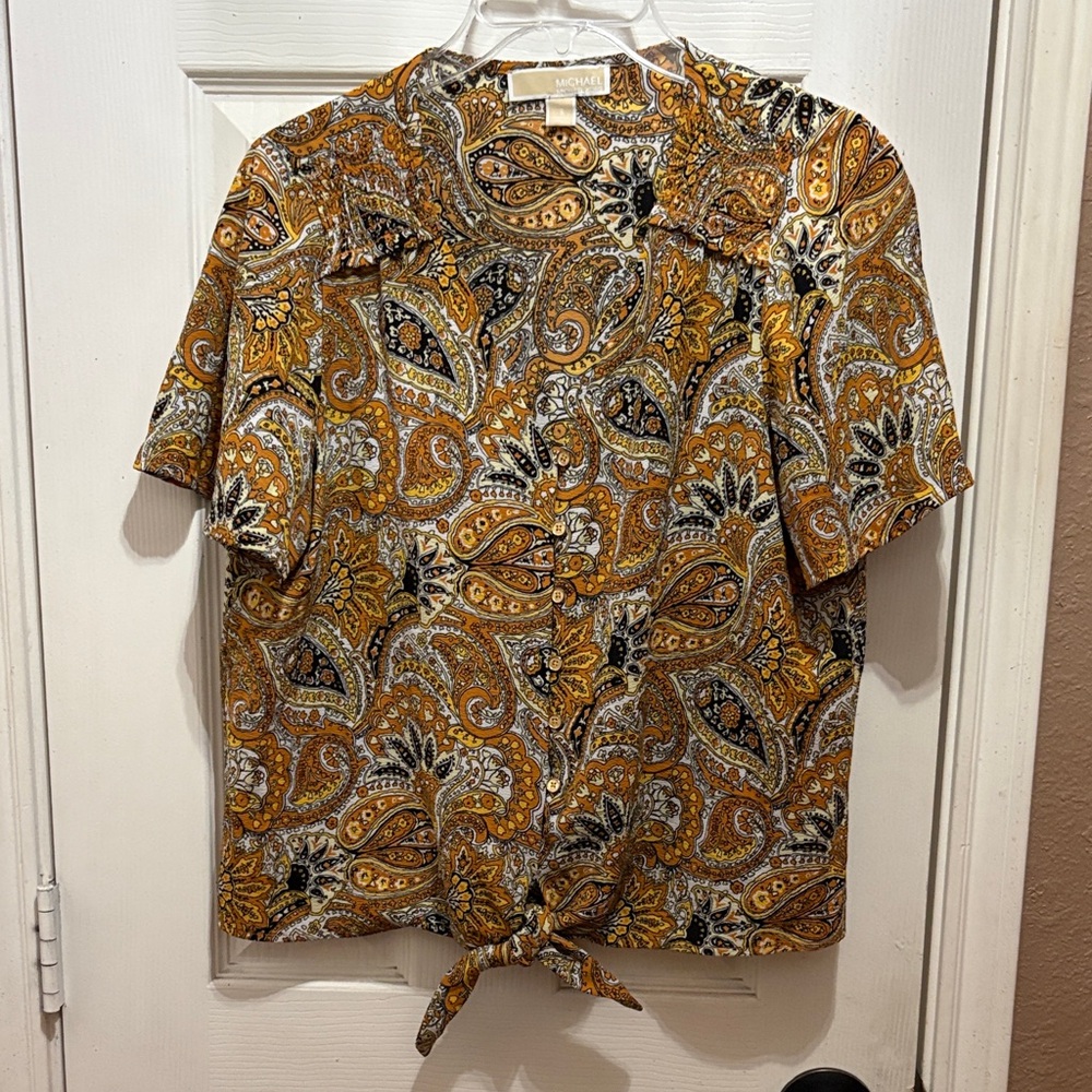 Michael Kors Men's Orange Paisley Button Down Shirt